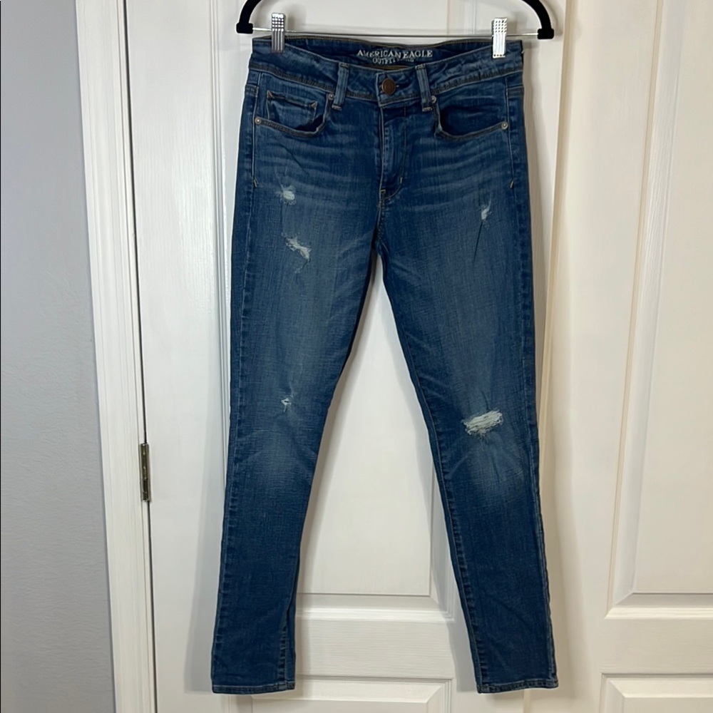 American Eagle Outfitters Blue Skinny Jeans Distressed